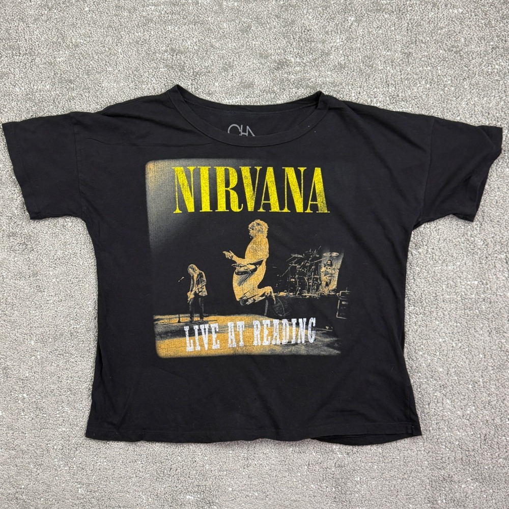 Chaser Nirvana T-Shirt Women XS Black Live at Reading Graphic Short Sleeve Tee